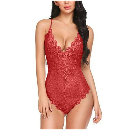 Odeerbi Women s Lingerie Bodysuit Set 2025 Valentine s Day Sexy Sexy Lingerie Lace Pajamas Red
