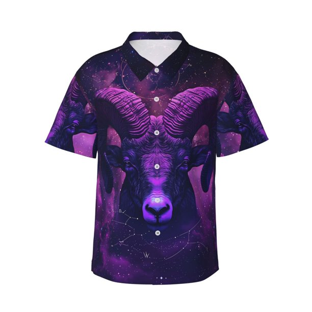 Fotbe Purple Starry Sky Antelope Camisa Hawaiana para Hombre Unisex – Camisa Casual de Verano con Botones de Manga Corta de Algodón y Lino,X-Large