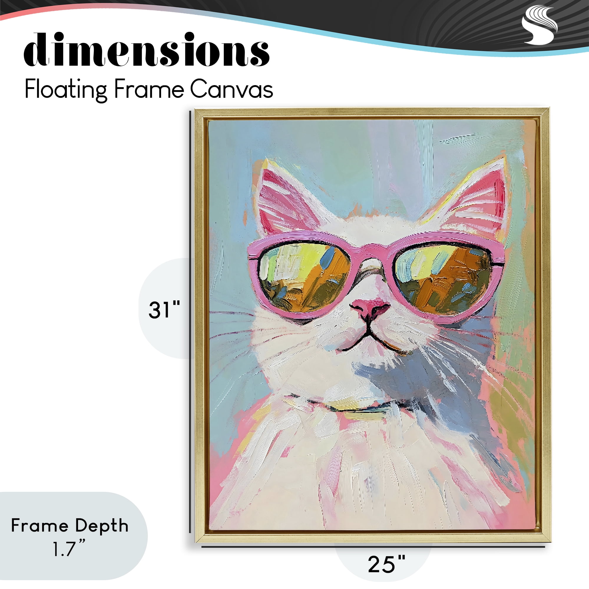 Stupell Industries Cool Cat in Sunglasses Gold Framed Floater Canvas Wall Art, design by The Prints Vibe
