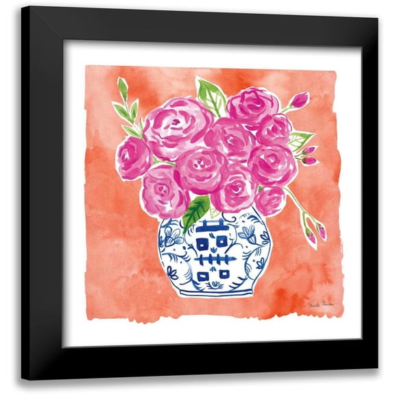 Zaman, Farida 12x12 Black Modern Framed Museum Art Print Titled - Chinoiserie Roses II