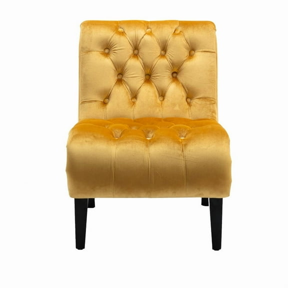 Modern Velvet Armless Accent Living Room Chair / Leisure Chair,Upholstered Fabric Button Comfortable Chair with Wooden Legs for Bedroom, Living Room, Office (Mustard Velvet)