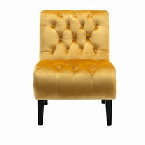 Modern Velvet Armless Accent Living Room Chair / Leisure Chair,Upholstered Fabric Button Comfortable Chair with Wooden Legs for Bedroom, Living Room, Office (Mustard Velvet)