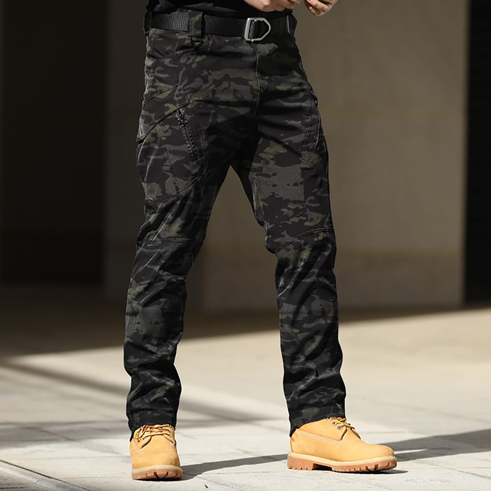 AherBiu Cargo Pants for Men Camo Slim Fitted Stretch Trousers