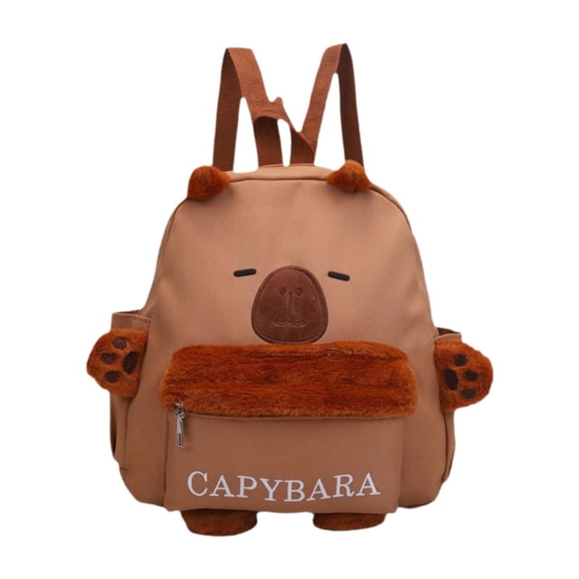 Mochila de peluche de capibara de gran capacidad y cómoda con correa para niñas y niños Oreja marrón
