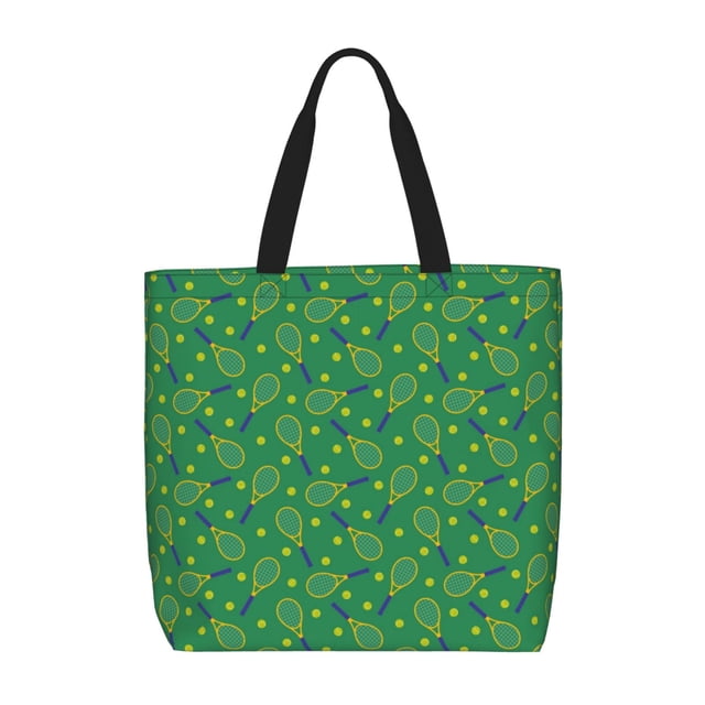 Fotbe Tennis Rockets And Balls Bolsa Tote con Estampado para Mujer, Bolsos con Cremallera, Bolsa de Hombro Casual de Gran Capacidad con Bolsillos Internos