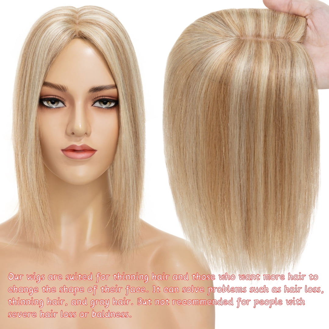 Clip In Hair Extensions 100% Remy Real Human Hair Piece Top Piece Toupee Woman's Topper For Thin Hair Hairpiece For Hair Loss Cover Russian Hair 6-18 inch Highlight