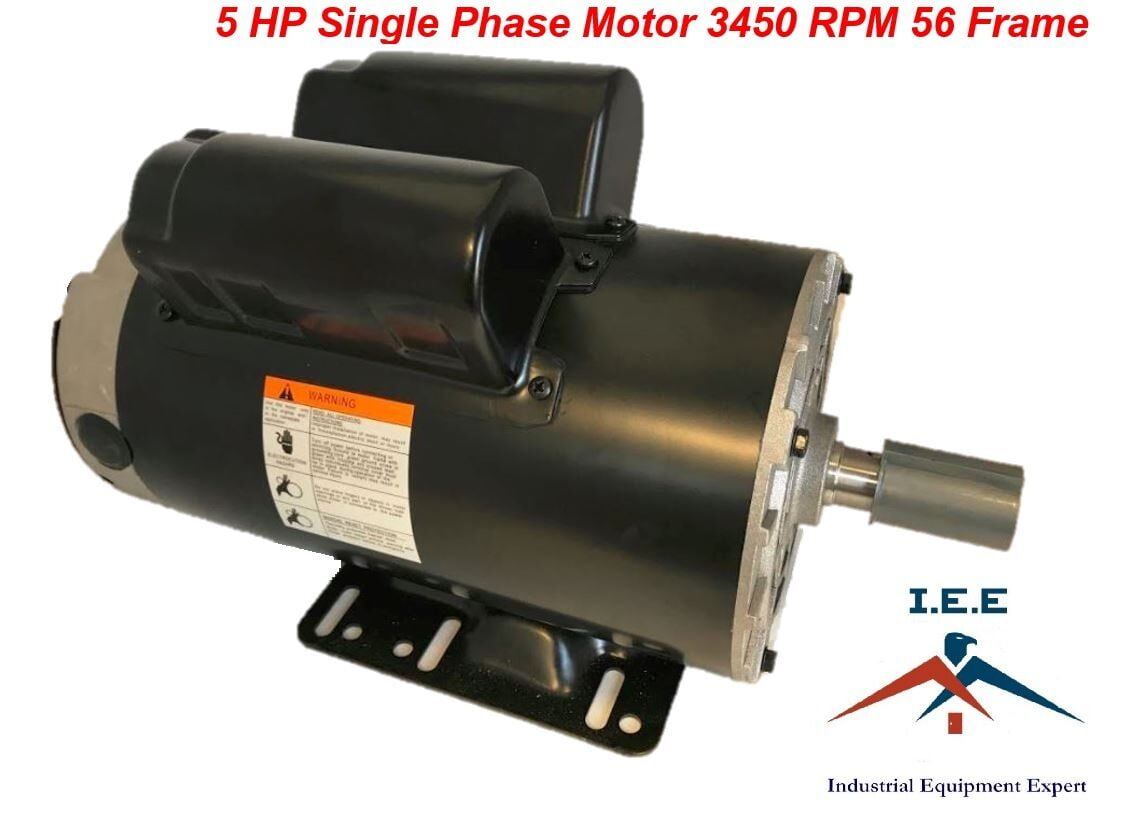 5 HP Single Phase SPL 3450 RPM 56 Frame 230V 22Amp 7/8" Shaft NEMA Motor 