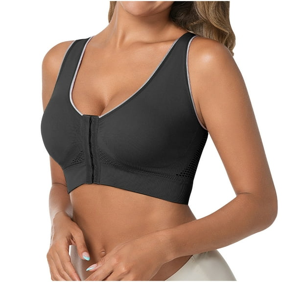 Wdfiry Sports Bras for Women Plus Size Front Closure Wireless Bras Comfortable Push Up Mesh Breathable Bras