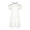 thumbnail image 2 of Womens Plain Cold Shoulder Short Sleeve Mini Dress Summer Casual Shift Dresses-DF, 2 of 4
