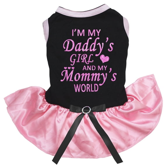 Petitebelle I'm My Daddy's Girl and My Mommy's World Puppy Dog Dress (Black/Pink, Small)