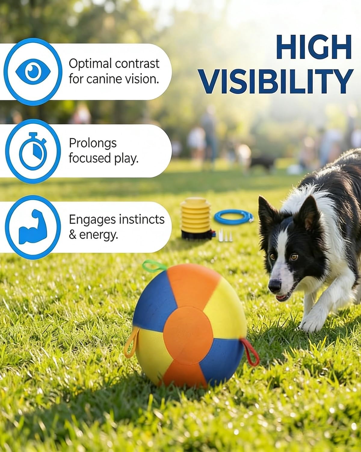 Calming Jumbo Ball for Dogs and Horses, Durable Tear-Resistant Inflatable Herding Toy, with Heavy-Duty Handle Cover and Pump, 10/18/22 Inch