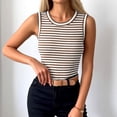 thumbnail image 2 of WAYUTE Tank Tops for Women Casual Striped Print Round Neck Sleeveless Slim Fit Nightwear Breathable Basic Top Summer Daily Wear, 2 of 6