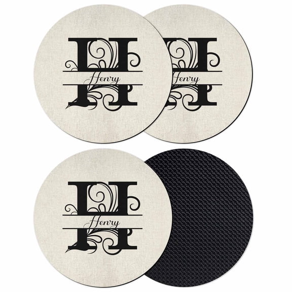 Letter H Coasters Set of 4, Monogram Words Absorbent Coasters for Drinks, Coaster for Bar Office Dining Coffee Table Accessories Decor, Non Slip Round Desk Coaster