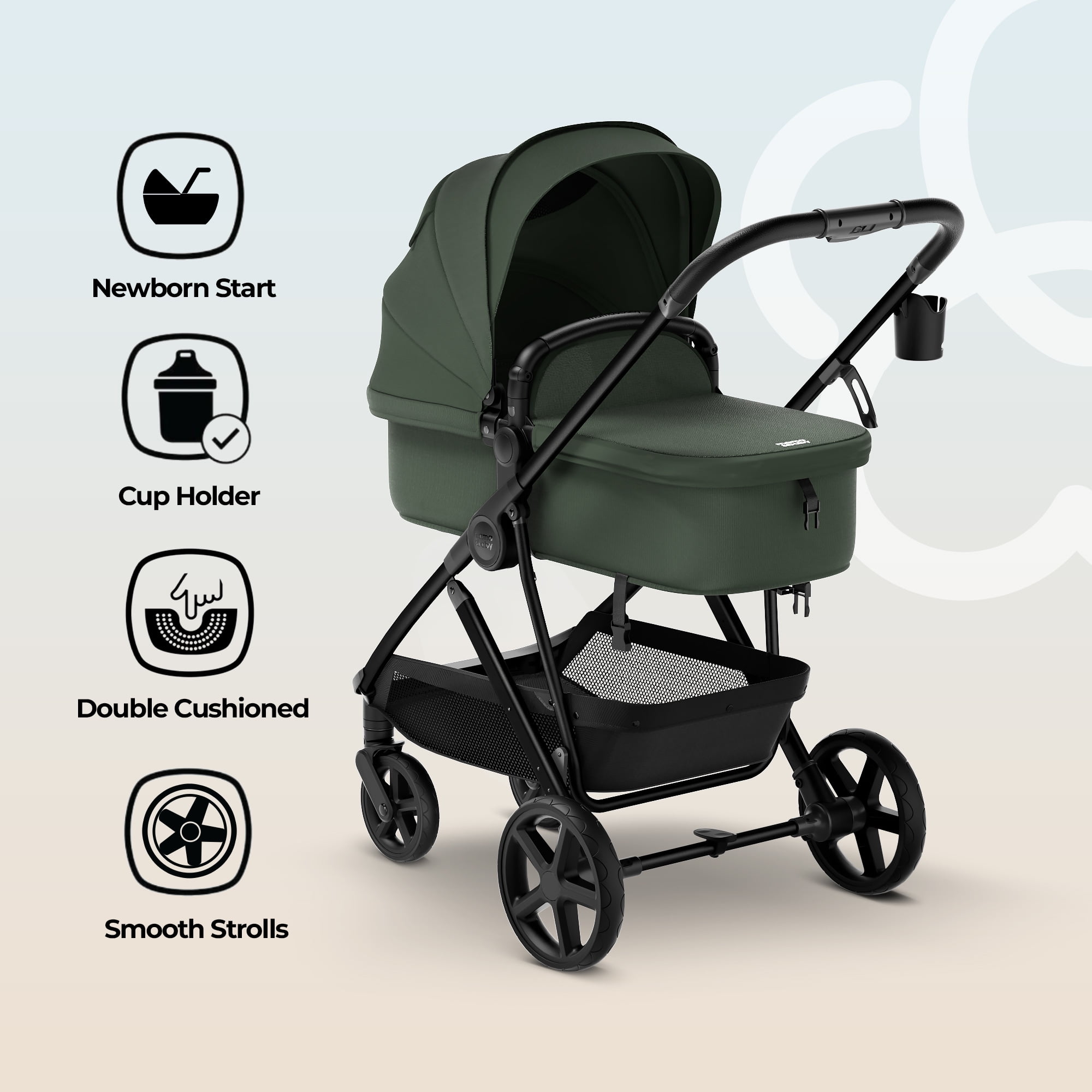 MAMA & BABY Rovee 2-in-1 Baby Bassinet Stroller with Reversible Seat and Large Canopy, Grey, 22.3LB, Unisex