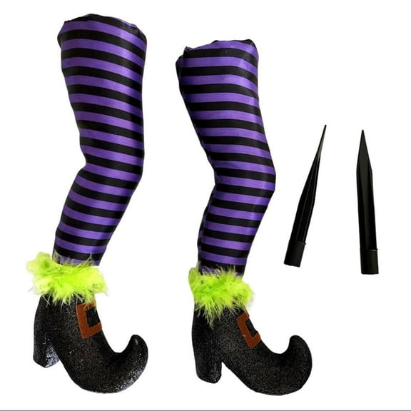 XUYAN 2PCS Halloween LED Witch Legs with Light Feet with Boot Stake Yard Garden Decoration Halloween Witch Leg Decoration for Light Up Halloween Decorations Outdoor
