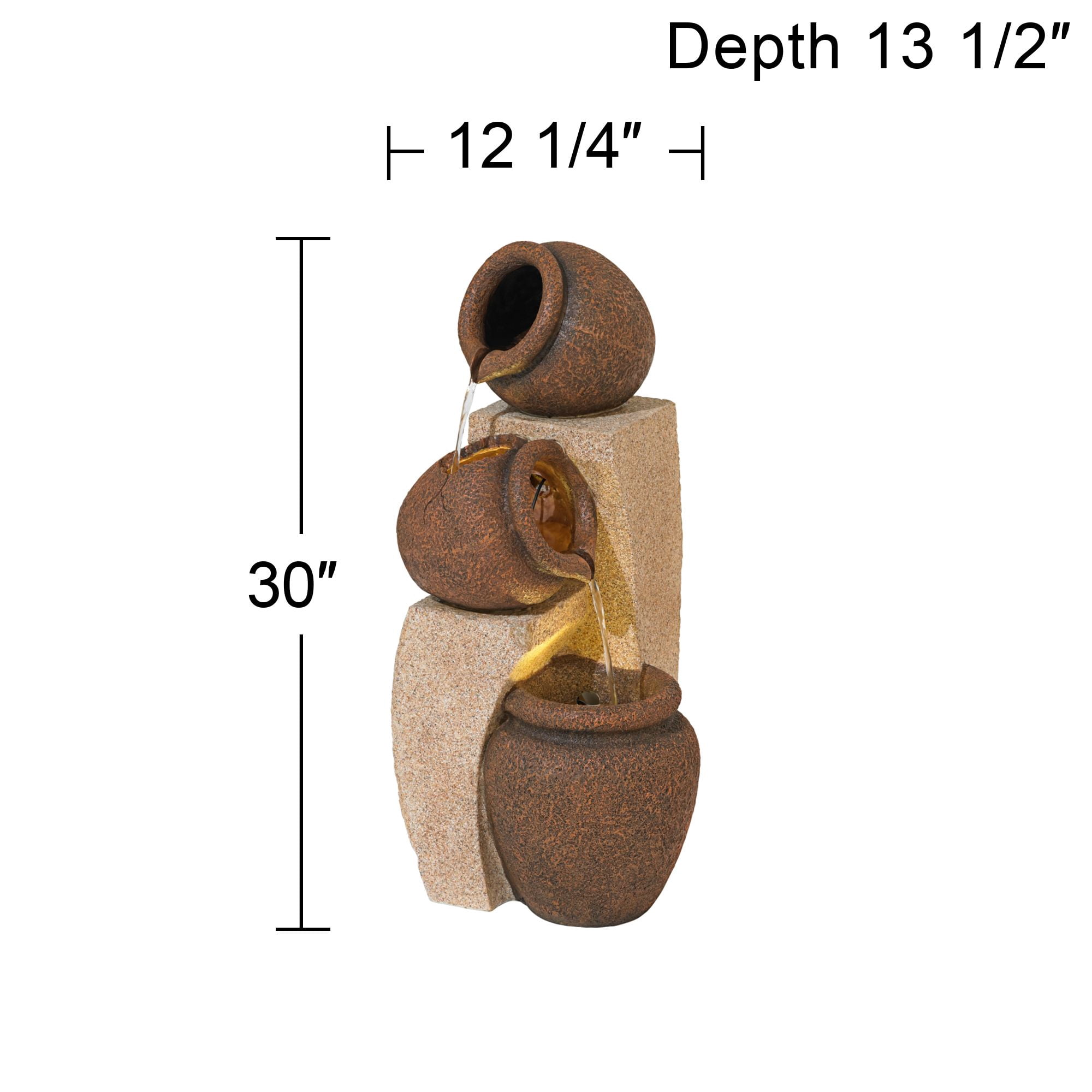 Cascading Jugs 30" High Large Rustic Indoor Outdoor Decor Faux Stone Floor Fountain with Light LED Outside