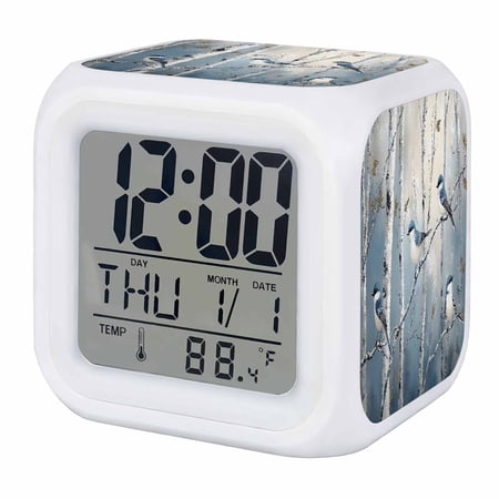 Vintage Oil Painting Forest Digital Alarm Clock for Bedrooms, Smart LED Alarm Clock with 7 Color Changing Night Light, Vintage Birds Branches Silent Wake Up Clocks for Sleep Study Cooking 3.2x3.2
