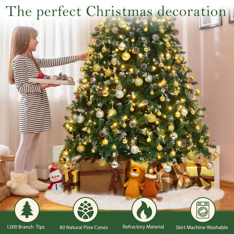 Yexmas 7.5ft Pre-Lit Artificial Christmas Trees,Green Xmas Tree with Large Christmas Tree Storage Bag,Pinecones, Berries, Realistic Artificial Christmas Trees for Home, Office, Party Decoration
