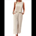 thumbnail image 3 of Conjunto de Dos Piezas de Verano para Mujer: Top Corto Sin Mangas con Cuello Redondo y Pantalones Anchos con Bolsillos. Albaricoque M, 3 of 10
