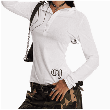 Long Sleeve Hooded Graphic Print Blouse, Women's