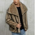 thumbnail image 6 of Xcmzpl Men's Winter Parka Coat Long Sleeve Lapel Collar Faux Fur Coat Solid Open Front Fluffy Jacket Warm Overcoat Outerwear, 6 of 10