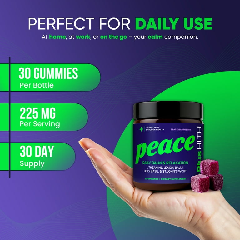 PlusHLTH Peace Gummy Black Raspberry 30ct for Adults - Gluten Free