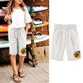 thumbnail image 2 of Fesfesfes Kids' Patriotic Print Five Quarter Pants Elastic Waist Casual Sports Shorts for Boys Girls Summer Outdoor Play(White#5,11-12 Years), 2 of 6