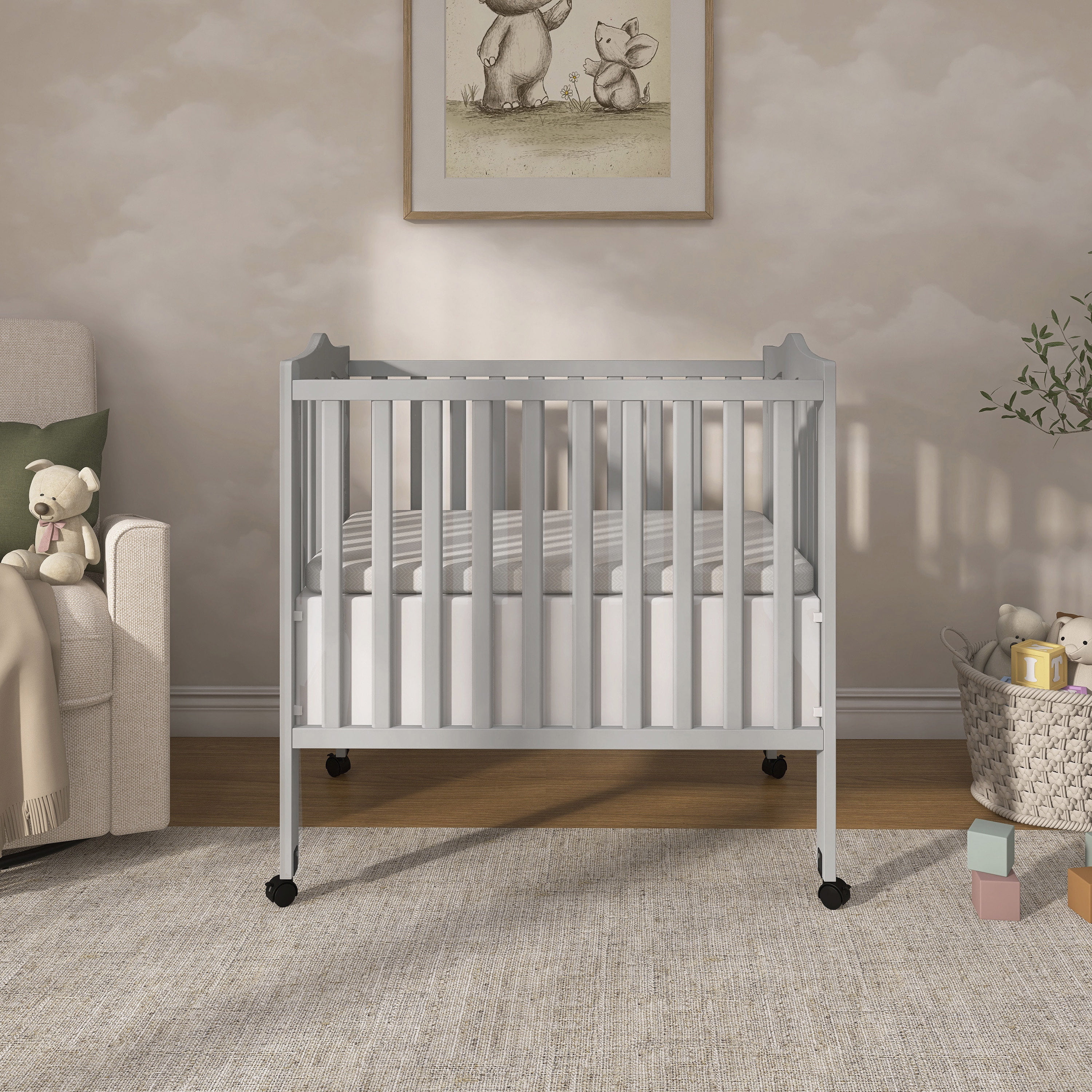Dream On Me 2-in-1 Lightweight Folding Portable Crib, Pebble Grey