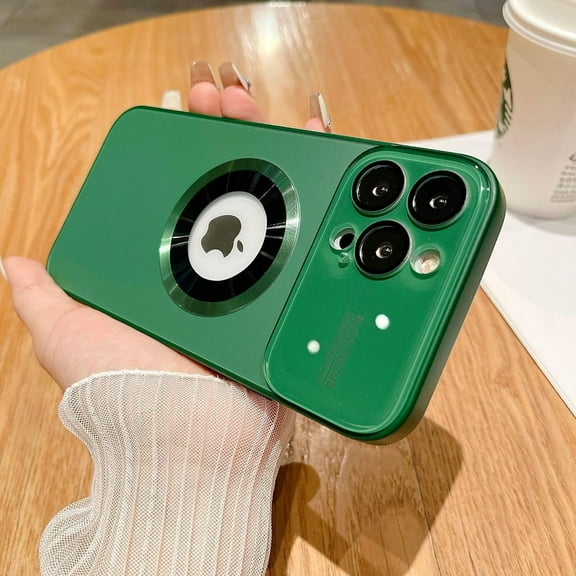 for iPhone 14 Pro Max Magnetic Case, Compatible with Magsafe, Built-in Tempered Glass Camera Lens Cover & Screen Protector, Logo View, Full Body Shockproof Slim Thin Phone Case,Green