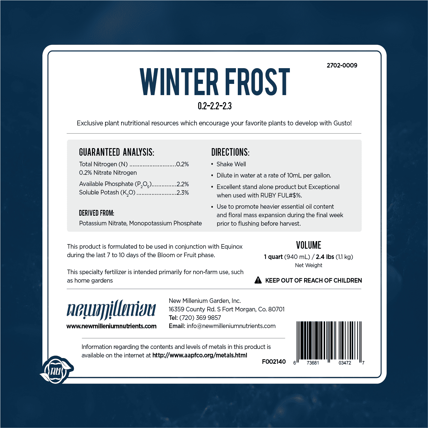 Winter Frost Fertilizer - Ripening Solution for Bulking Fruit & Oil Production - 32 fl oz Bottle by New Millenium