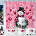 thumbnail image 3 of Pink Christmas Snowman Shower Curtain, Cute Winter Xmas Balls Wreath Bathroom Shower Curtains, Cute Winter Snowman New Year Holiday Decor Fabric Bath Curtain with Hooks, 70X72IN, 3 of 6
