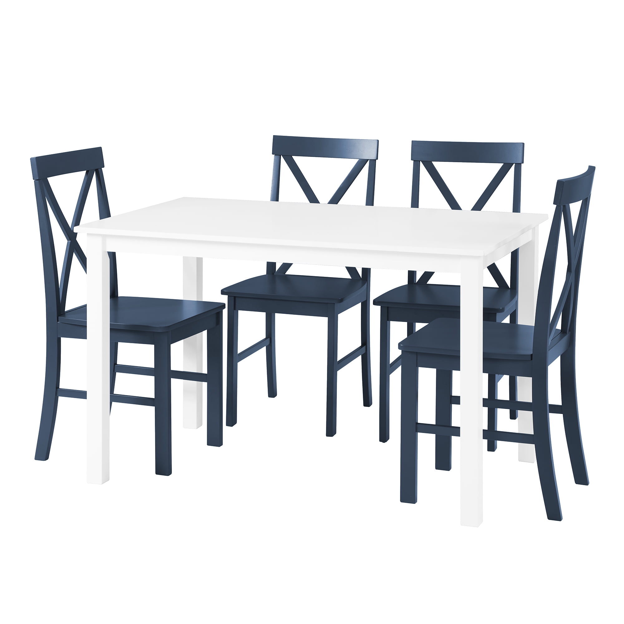 Manor Park 5 Piece Solid Wood Farmhouse Dining Set, White/Navy
