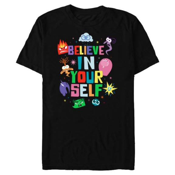 Disney and Pixar’s Inside Out 2 Emotions Believe in Yourself- Short Sleeve Blended T-Shirt for Adults - Customized-Black