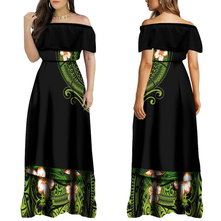 green emerald velvet dress 2023 Fashion Samoan Dress Women's long-sleeved high-waisted dress Polynesian  tribal print MIDI party dress at Amazon Women's Clothing store main image 0