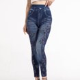 thumbnail image 5 of Low Rise Baggy Jeans for Women Women's Stretchy Slim Fitting Jeggings Skinny Leg Pull on Leggings Denim Printed Leggings Pencil Pants Blue L, 5 of 9