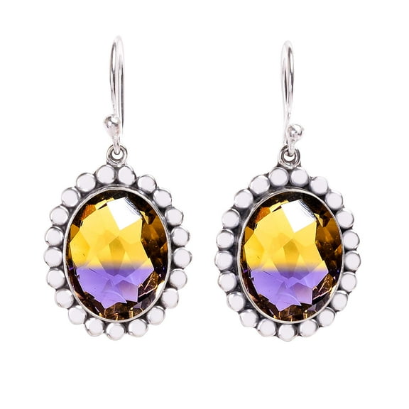 Ametrine 925 Sterling Silver Earring V481, Ametrine Earring, Drop/Dangle Earring, Yellow & Purple, Oval Gemstone Earring, Handmade Earring, Silver Han