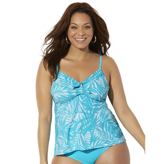 Swimsuits For All Women's Plus Size Adjustable Relaxed Fit Tie Front Underwire Tankini Top