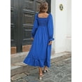 thumbnail image 3 of Purcoar Women's Shirred Ruffle Long Sleeve Dress Square Neck Flowy Dresses, 3 of 5