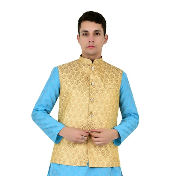 Sonakshi Fashion Men's Brocade Waistcoat Bandhgala Festive Jacquard Nehru Jacket, Color: Beige4, Size: 36