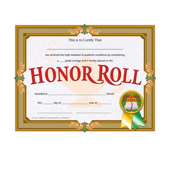 Office, School, Home, College Honor Roll Certificate Pack of 5