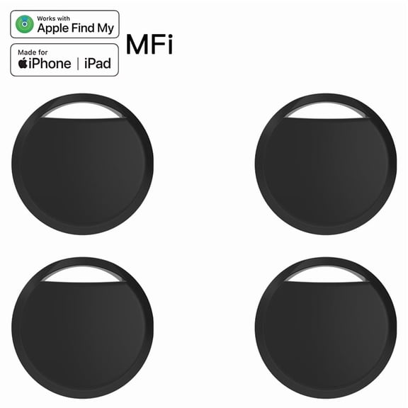 RSH Bluetooth Tracker Tags 4 Pack, Black, Compatible with Apple Find My (iOS Only), Replaceable Battery Item Finder Smart Tag for Keys Wallet Luggage Backpack Bike Pet