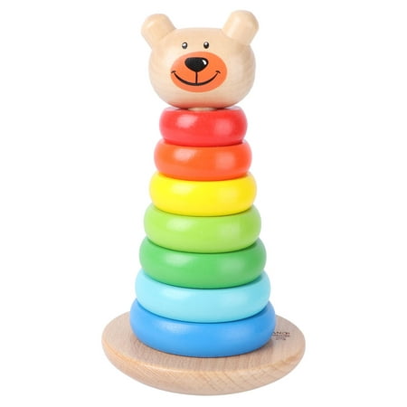 

1 Set Wooden Educational Plaything Tumbler Blocks Toy Rainbow Ring Toys for Kids
