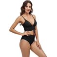 thumbnail image 5 of Traje de baño sexy de 2 piezas de talle alto para mujer, conjunto de bikini con cordón y cuello en V profundo, traje de baño para mujer con correa ajustable, M, 5 of 5