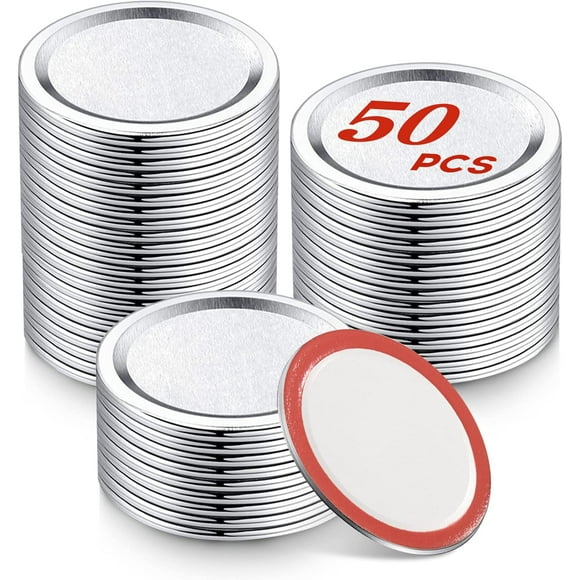 Lonbiaci 50 PCS Regular Mouth Canning Lids 70 mm Reusable Mason Jar Lids Metal Couvercle Pot Mason with Silicone Seals Ring