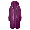 thumbnail image 3 of Fgnfyis Women Autumn Winter Casual Long Zip Up Hooded Jacket with Drawstring and Pockets Solid Color Coat Dark Purple L, 3 of 5