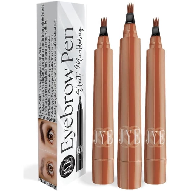 Marca JYE Plumón para Cejas Efecto Microblading, Dibujo pelo a pelo, Impermeable, Larga duración, Maquillaje para cejas. 3 Piezas COLOR CAFE CLARO