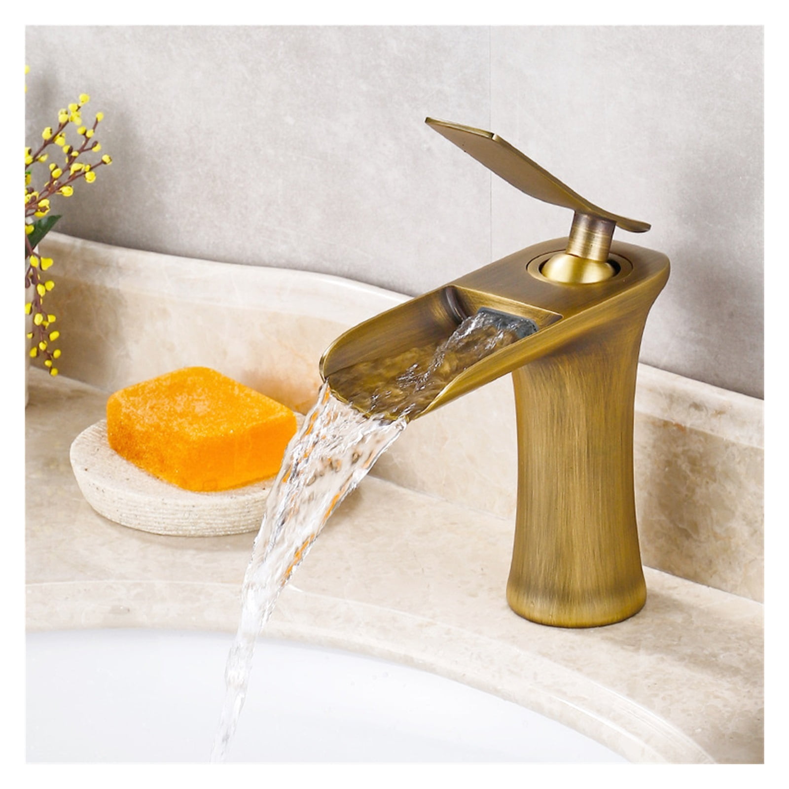Waterfall Bathroom Basin Sink Faucets, Hot Cold Tap Deck Mounted Water Mixer Tap, Brass Chrome Vanity Single Handle Sink Tap - Modern Design