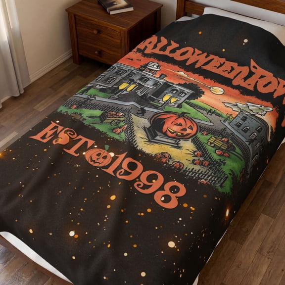 HalloweenTown Blanket 50" x 60" | Velveteen Plush Blanket | Cozy Halloween Throw Blanket | Spooky Fall Home Décor