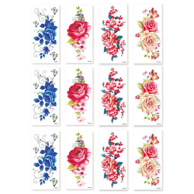 Tatuajes temporales de flores, pegatinas de tatuaje de 12 hojas para mujeres y niñas, sexy en la clavícula del brazo de la mano del cuerpo MFZFUKR CPB-CJZ1987-1