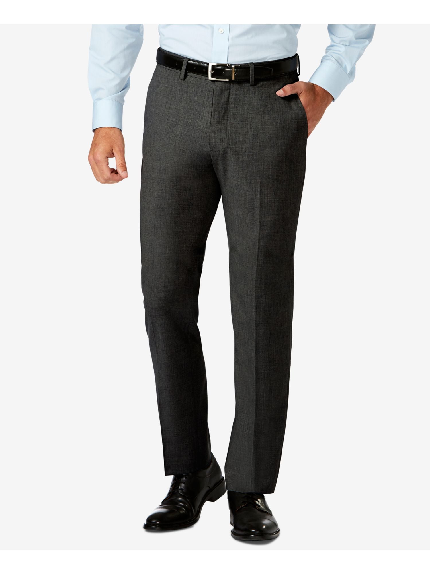 HAGGAR Mens Gray Flat Front, Tapered 